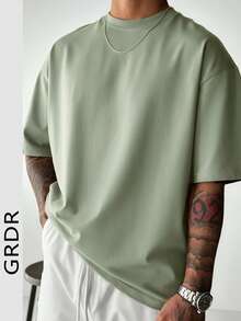 GRDR Men's Summer Solid Color Casual Round Neck Short Sleeve T-Shirt, Comfortable & Fashionable - Olive Green - View 2