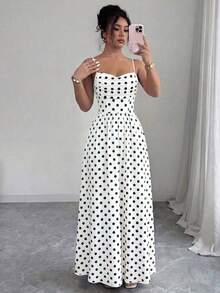 YHHElenzga Vestido elegante y romántico para invitadas de boda, damas de honor, de gasa con tirantes de espagueti, cintura ceñida y fluidoYHH - Blanco y Negro - Ver 4