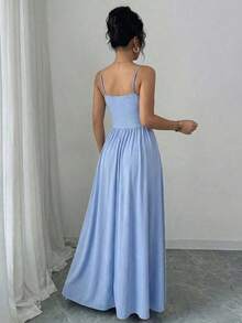 YHHElenzga Vestido elegante y romántico para invitadas de boda, damas de honor, de gasa con tirantes de espagueti, cintura ceñida y fluidoYHH - Niebla azul - Ver 2