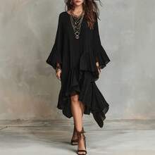 Vestido Negro Largo Asimétrico con Detalles de Volantes para Mujer  de Moda Primavera Verano Colección Nueva - Negro - Ver 14