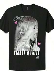 Camiseta Gráfica Vintage Estilo Urbano para Mujer UniPretty & Petty _ Camiseta de Declaración _ Top Hip Hop 100% Algodón Transpirable - Negro - Ver 8