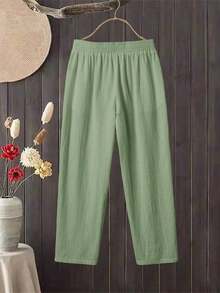 Women's Minimalist Solid-Color Casual Pants - Green - View 2