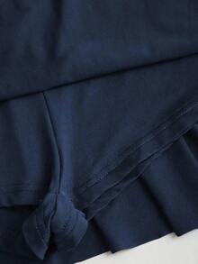 Fashionable Dress With Metal Flower Embellishment, Gathered Shoulders And Hem - 藍色 - 查看 5
