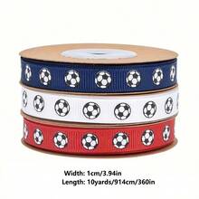 1pc 1cm Wide, 914cm Long Football Printed Thick Ribbon, For Gift Wrapping, Making Hair Accessories And Bows For Women - Football - View 4