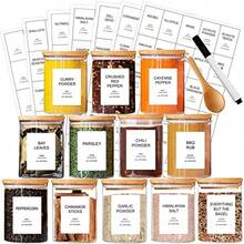 GPOVVIMX 12 Pcs Glass Spice Jars with Bamboo Airtight Lids and 191 Labels - 8.5oz Small Food Storage Containers for Kitchen, Seasoning, Coffee, Herb - Spoon and Marker Included - Juego de tarros de especias - Ver 2