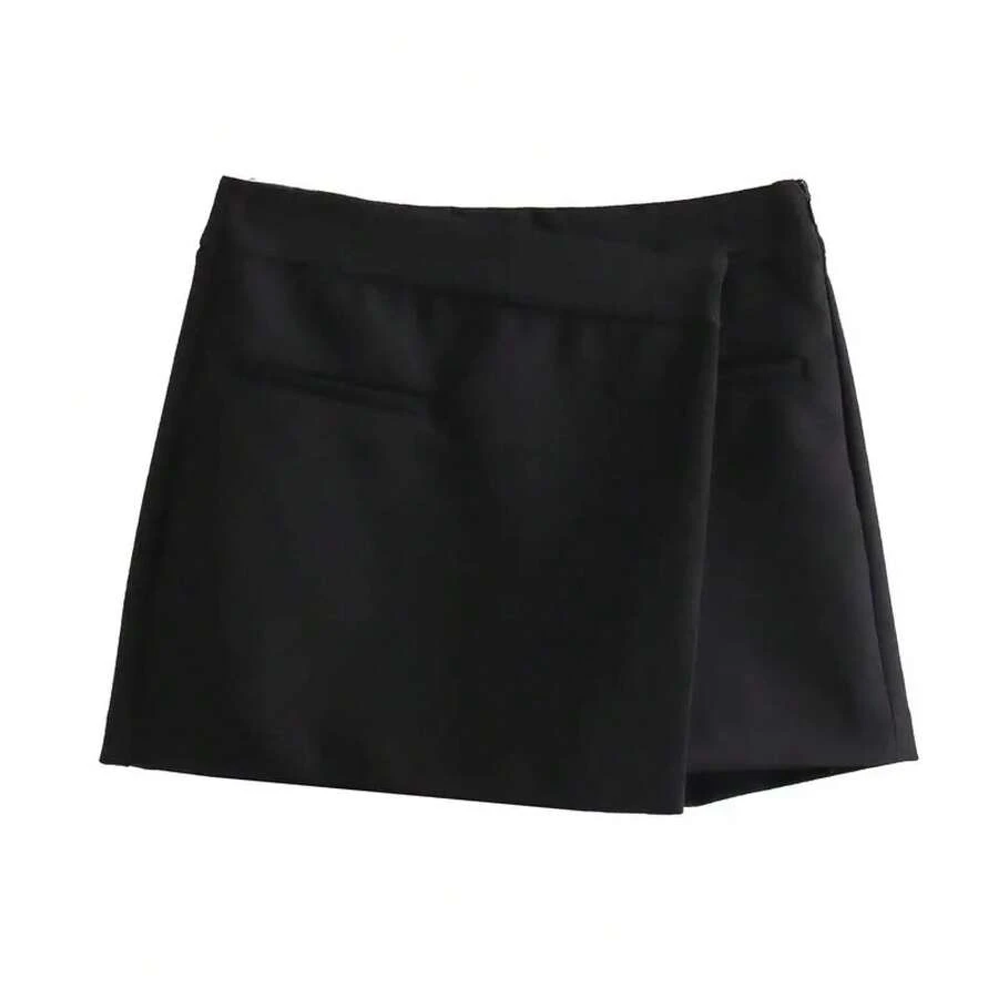 Minifalda de cintura alta con corte en A para mujer, pantalón falda casual adelgazante para el día a día, falda asimétrica, s... - Negro - Ver 1