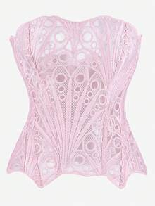 Corset Top In Lotus Pink, Strapless Bustier Bodice With Asymmetrical Hem And Floral Pattern, Slimming And Flattering Design For Women - Baby Pink - View 1