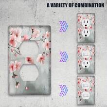 1pc Decorative Wall Plate Cover, Pink Flower Design, Fits Electrical Outlets And Light Switches, Suitable For Farmhouse And Country Bedroom Decor - Multicolor - View 3