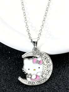 SANRIO 休闲可爱Hello Kitty月亮吊坠项链，搭配萌趣卡通首饰 - 月亮kt貓 - 查看 6