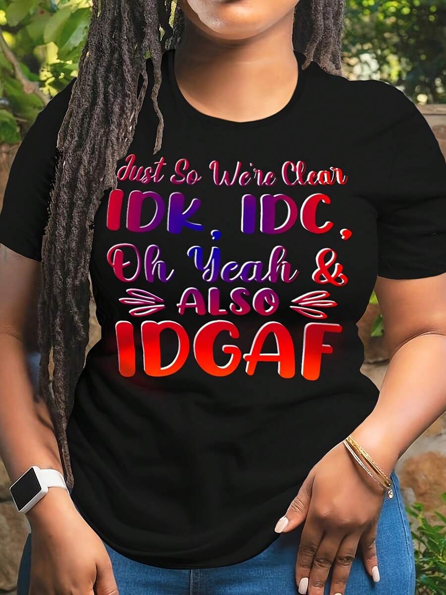 Camiseta de talla con estampado de eslogan y color degradado - Negro - Ver 1