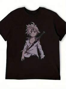 Camiseta de manga corta transpirable de talla grande unisex 2026 - Camiseta unisex con estampado de anime del Dios Dragón Meliodas - Camiseta negra de cuello redondo con estampado de personaje de cabello blanco, camisa de manga corta estilo bohemio, adecuada para fans del anime, ropa casual para todas las estaciones, talla grande.,norpojin ropa de calor mujer maija maija mujer luargla deeka ontre mujer premium ontre  mujer blusa casual mujer blusas casuales para dama - Negro - Ver 1