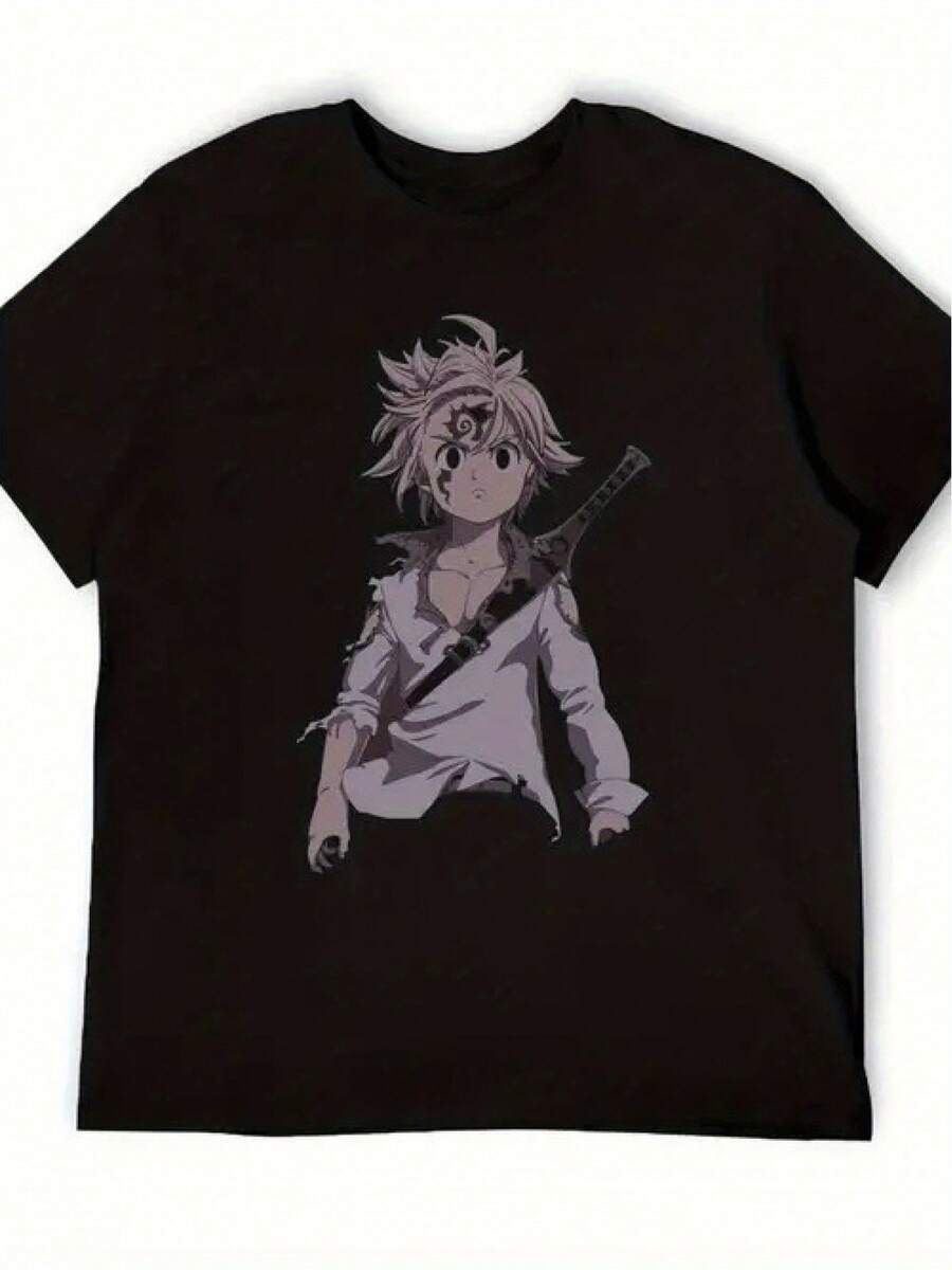 Camiseta de manga corta transpirable de talla grande unisex 2026 - Camiseta unisex con estampado de anime del Dios Dragón Meliodas - Camiseta negra de cuello redondo con estampado de personaje de cabello blanco, camisa de manga corta estilo bohemio, adecuada para fans del anime, ropa casual para todas las estaciones, talla grande.,norpojin ropa de calor mujer maija maija mujer luargla deeka ontre mujer premium ontre  mujer blusa casual mujer blusas casuales para dama - Negro - Ver 1