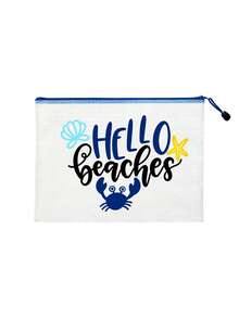 Multi Color Waterproof Fashionable Mesh Beach Bag, Colorful "Beach" Printed Makeup Bag, Crab, Shell Pattern Beach Theme. Large Capacity Transparent Makeup Bag, Nylon Zipper Wash Bag - Lightweight, Can Store Sunscreen, Snacks, Bikinis, And Beach Essentials. Spring And Summer Storage, Durable, Very Suitable For Swimming - Multicolor - View 13