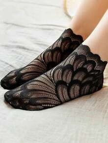 chuanwa（2） 1/5/10 Pairs Women's Summer Solid Color Feather Lace Invisible Socks Sheer Mesh Ultra-Thin Design Non-Slip Soft Comfortable Fashion Casual Socks - Multicolor - View 4