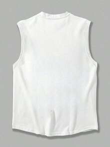 Camiseta casual de cuello redondo para hombre, hecha de tela de punto de poliéster con un ligero estiramiento, ajuste regular, decorada con estampado 3D de calavera y rayas patrióticas en los hombros, una camiseta gráfica novedosa. - Beis - Ver 3