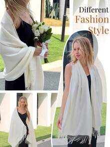 Khăn choàng Pashmina cho nữ, thích hợp dùng cho váy dạ hội, khăn choàng dài, khăn thời trang, quà tặng đám cưới. - trắng - Xem 5