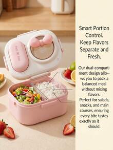 Cute Macaron Bento Box With Bow, Women's 3-Compartment Lunch Box With Utensils, Leak-Proof Microwave , Suitable For Office, School, Picnic - Beautiful And Portable - Multicolor - View 9