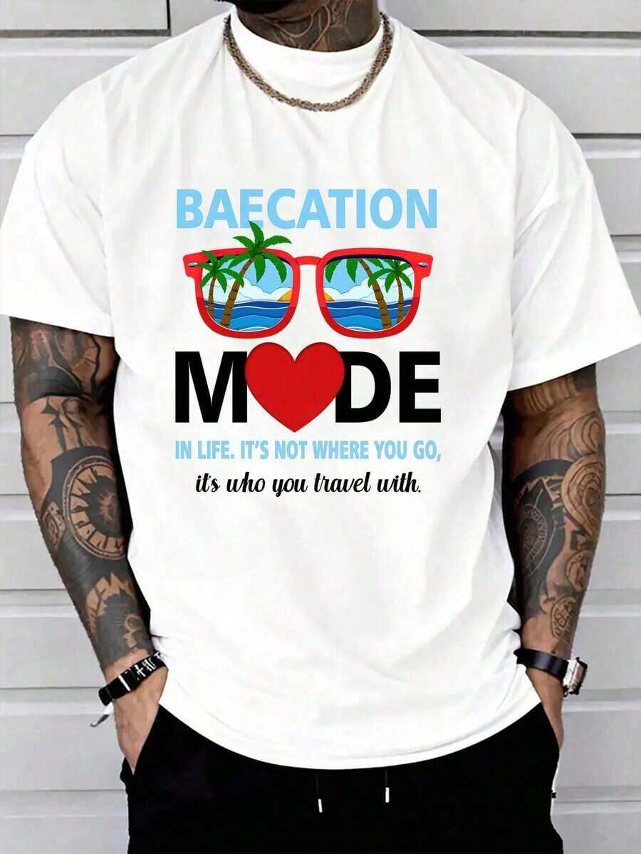 Camiseta 100% Algodón para Parejas, Estilo Vacaciones de Verano, Camiseta Gráfica para Hombre y Mujer - Blanco - Ver 1