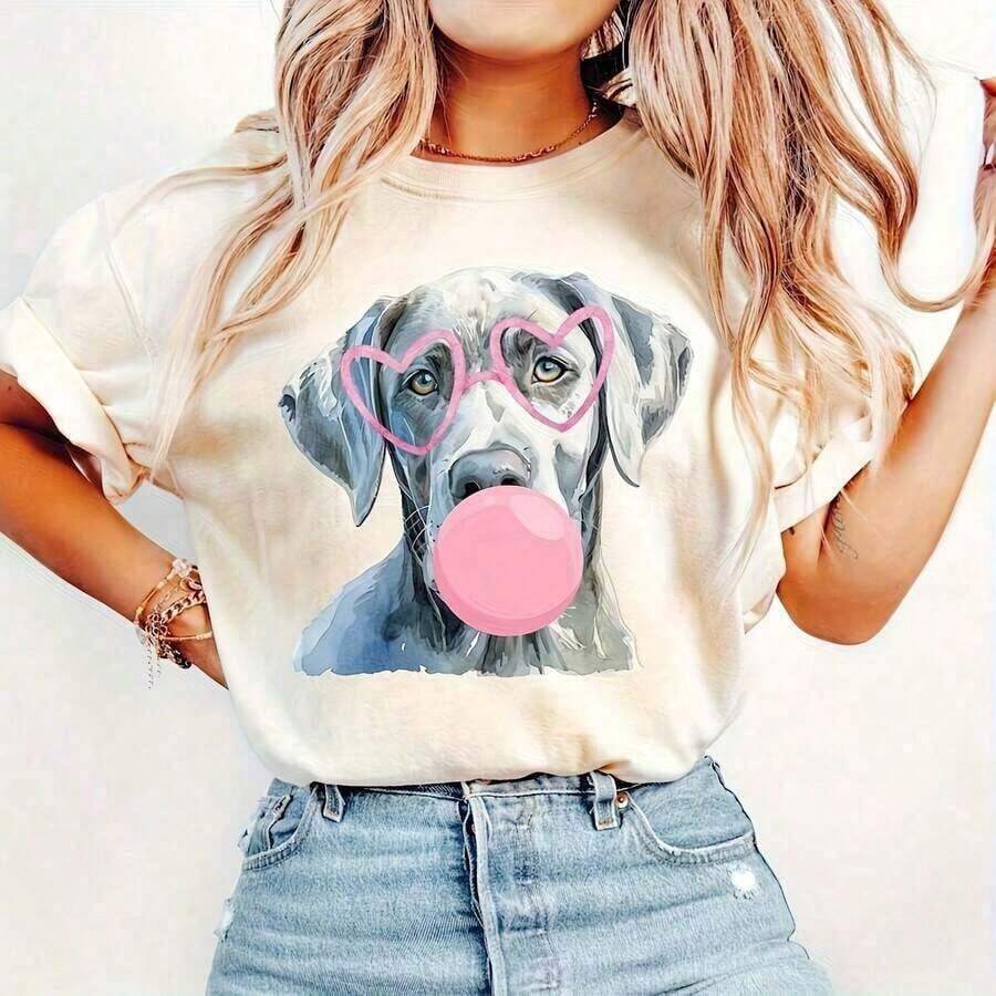 100% cotton Labrador de color plateado, Labrador de color gris, perro recuperador, perra madre, diseño de camiseta de San Wynn, camiseta de algodón puro de alta densidad con estampado de perro que sopla burbujas rosadas - Suave y cómoda, adecuada para el uso diario, el ejercicio físico y las vacaciones. - Blanco - Ver 1