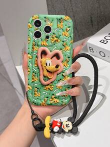 Disney Mickey Mouse Clubhouse Phone Case : 3D Fluffy Pattern Border Protector Phone Soft Phone Case With A Free Cute Mickey Bracelet Chain Lanyard, Mickey, Minnie, Goofy, Donald Duck, Daisy Duck, Pluto, For Apple 17 Promax 17 Pro 16 15 14 13 12 11 Pro Max XS Max X XR Soft Cover Summer Phone Case - trắng - Xem 3