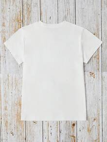 Camiseta de mujer estilo vintage urbano con estampado divertido de muñeca, de manga corta y cuello redondo, informal, adecuada para primavera y verano, ropa de mujer 100% algodón transpirable. - Blanco - Ver 3