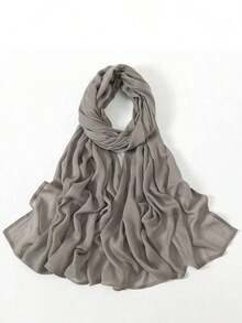 1pc Women's Solid Color Viscose Headscarf, Soft Wide-Edged Headband, Versatile Sun-Proof Hijab Scarf, Suitable For Daily Wear For Dress - Màu xám đen - Xem 9