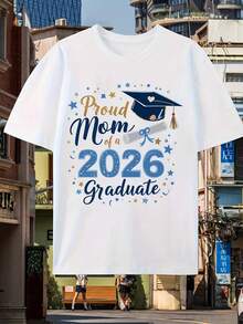 Women's T-Shirt "Proud Mom Of The Class Of 2026, Graduated" | Bright Graduation And Diploma Design, Comfortable Crew Neck, Casual And Party Wear, Comfortable Fit For All Seasons, Senior Year Celebration Gift For Moms, Off-The-Shoulder, Short Sleeve - Vintage Style. AI72 - 白色 - 查看 10