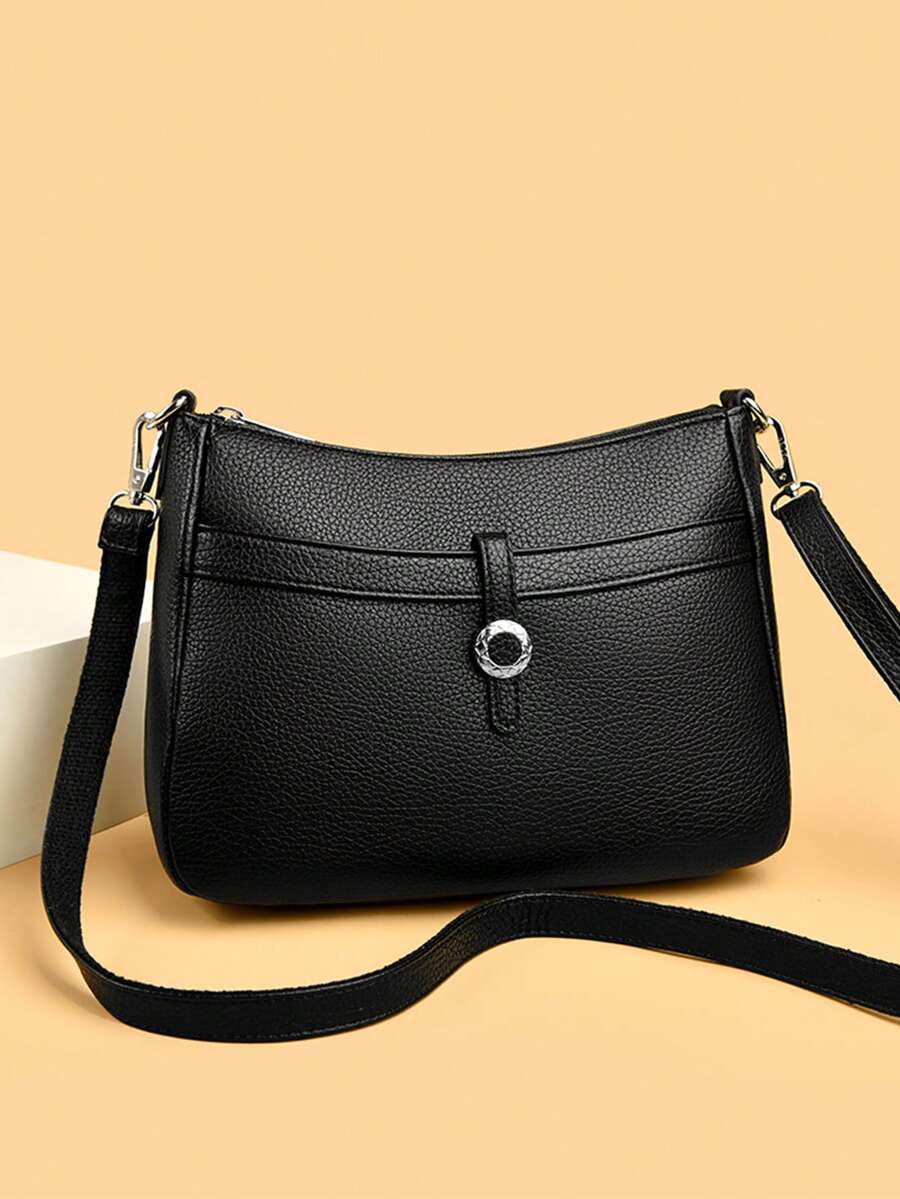 Sac bandoulière en cuir souple et léger pour maman, grande capacité, porte-monnaie et téléphone, sac à épaule, style urbain minimaliste - Noir - Voir 1