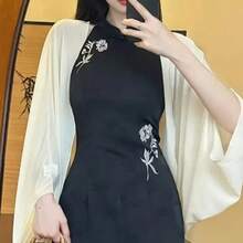 White Sheer Chiffon Kimono Cardigan, Lightweight Open-Front Summer Cover-Up, Wide Sleeve UV Protection Shrug - Beige - View 4
