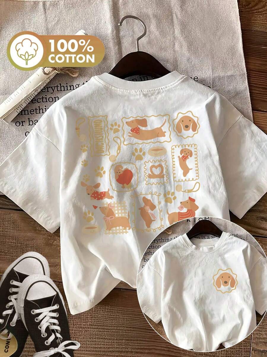 [Double Side Print] Women's Casual Summer Top, Cute Dachshund Paw Print Style, DACHSHUND NUYT Print, Round Neck, Short Sleeve, Pure Cotton T-Shirt [Ling K]Sommer - White - View 1