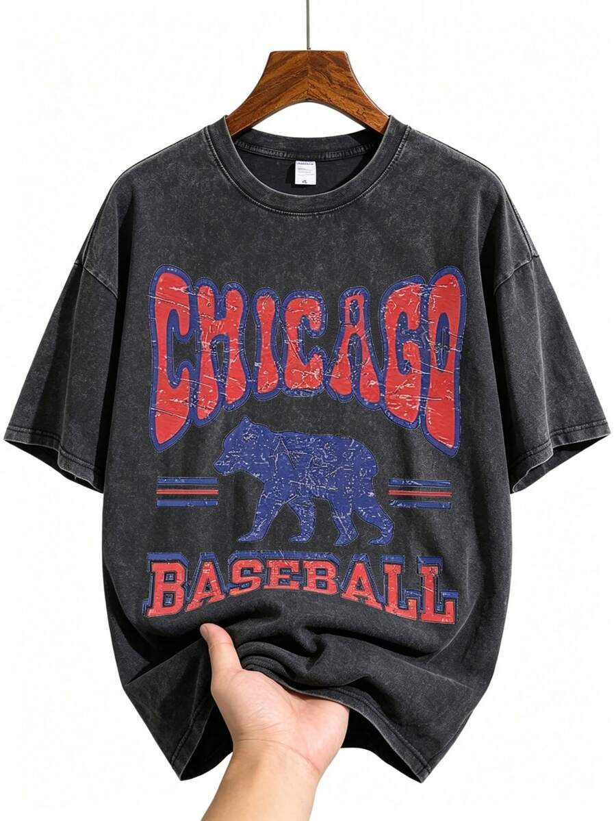 Vintage Washed Chicago Cubs Baseball Graphic Tee | Retro Windy City T-Shirt - Đen 08 - Xem 1