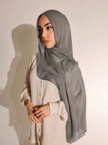 1pc Women's Solid Color Viscose Headscarf, Soft Wide-Edged Headband, Versatile Sun-Proof Hijab Scarf, Suitable For Daily Wear For Dress - Màu xám đen - Xem 2