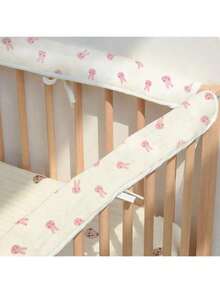 1pc INS Baby Crib Bumper, Cartoon Animal Crib Liner For Infant Nursery, Chewable Anti-Collision Cushion Crib Rail Guard With Breathable Holes, Printed Cartoon Animal Pattern, Baby Anti-Collision Bumper - Pink Bunny - View 9