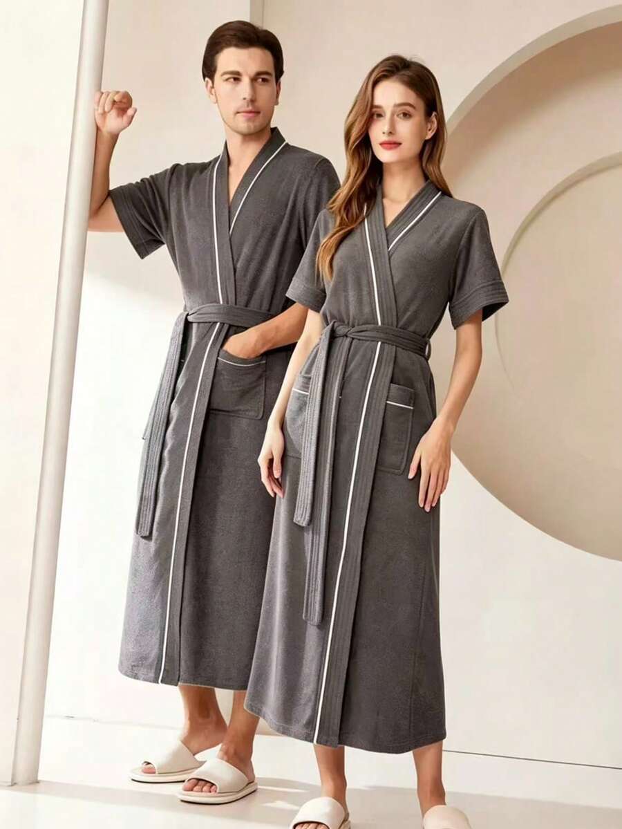 1 Áo choàng tắm trắng PCWaffle, Áo choàng tắm unisex dành cho người lớn, Áo choàng tắm mùa xuân và mùa hè, Áo choàng tắm tại nhà, Thấm hút nước tốt, Nhanh khô, Kiểu dáng rộng rãi, Đồ dùng phòng tắm, Đồ dùng gia đình. - Màu xám đậm (kiểu tóc ngắn) - Xem 1