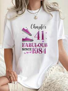 Chapter 41 Fabulous Since 1984 Women's Crew Neck T-Shirt, Birthday Gift For Her, Celebrating Her 41st Anniversary, Casual Women's Clothing - 白色的 - 查看 2
