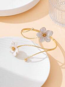 1pc Fashionable Personalized Versatile Summer Beach Handmade Enamel Oleander Bracelet For Women - White - View 3
