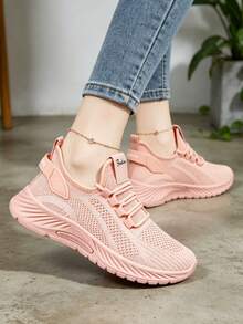Women's Knit Mesh Slip-On Sneakers, Lightweight Breathable Casual Shoes With EVA Cushion Sole, All-Day Comfortable Walking Shoes For Commute, Travel, Light Sports, Labor Day, Thanksgiving & Back To School - 粉色 - 查看 5
