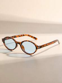 1 Pair Oval Small Frame Sunglasses, Suitable For Matching Outfits, Travel, Summer Accessories, Sports Style, Driving, Festivals, Beach, Electronic Dance, Vacation, Family Outings, Golf, Hiking, Elegant Attire, Street Style Accessories, Vacation Atmosphere - Leopard Blue - View 2