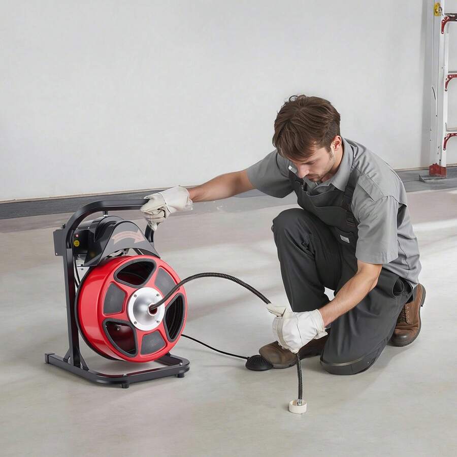 Drain Cleaner Machine 50 FT X 1/2 Inch, Manual Feed Sewer Snake Auger With 4 Cutters & Air-Activated Foot Switch For 2" To 6" Pipes - 查看 1