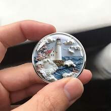 2DFLAT 不锈钢胸针，海洋灯塔、海浪、海鸥、樱花屋设计，独特时尚配饰，创意航海风别针，男女皆宜的百搭翻领胸花，艺术清新气息，服装包包装饰，珠宝 - A - 查看 5