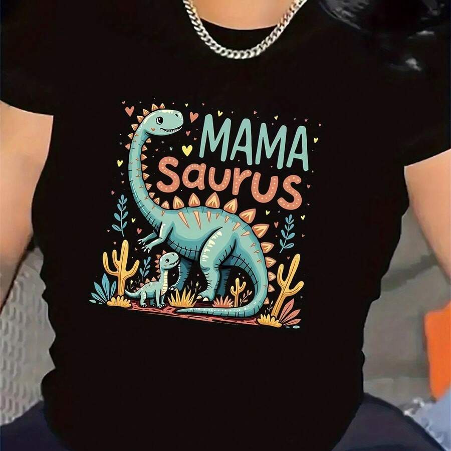 Camiseta de poliéster con estampado de dragón, adecuada para uso casual en la sala de estar, duradera y cómoda, un regalo para las amantes de, una blusa estampada versátil y a para el uso diario. - Negro - Ver 1