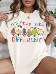 Plus Size Women's Casual Short Sleeve Crew Neck T-Shirt, Distinctive Tee, Autism Awareness T-Shirt, Autism Teacher Dress, High Quality Sports T-Shirt, Energetic Color Comfortable Summer T-Shirt By EnPure-Cotton - 杏色 - 查看 10