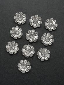 3 piezas Botones metálicos con flores y rhinestones, en tono plateado/dorado, botones decorativos de cristal para abrigos, blazers, vestidos de boda, accesorios de costura - Multicolor - Ver 2