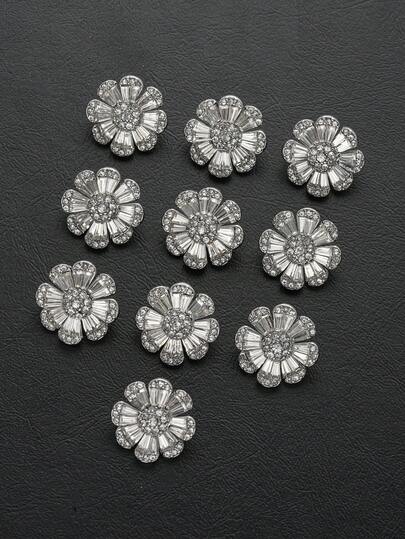 3pcs Flower Crystal Rhinestone Metal Buttons, Silver/Gold Tone, Suitable For Jacket, Suit, Wedding Dress Decoration, Sewing Accessories