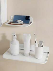 Estante plegable de montaje en pared, bandeja de plástico adhesiva sin taladro para baño, cocina, organizador de almacenamiento, teléfono, cosméticos, dormitorio, inodoro - Pequeño y grande - Ver 5