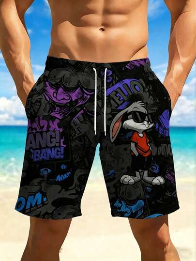 Herren schnell trocknende atmungsaktive Badeshorts mit buntem Muster, Kordelzug und Taschen, perfekt für Strand und Outdoor-Aktivitäten