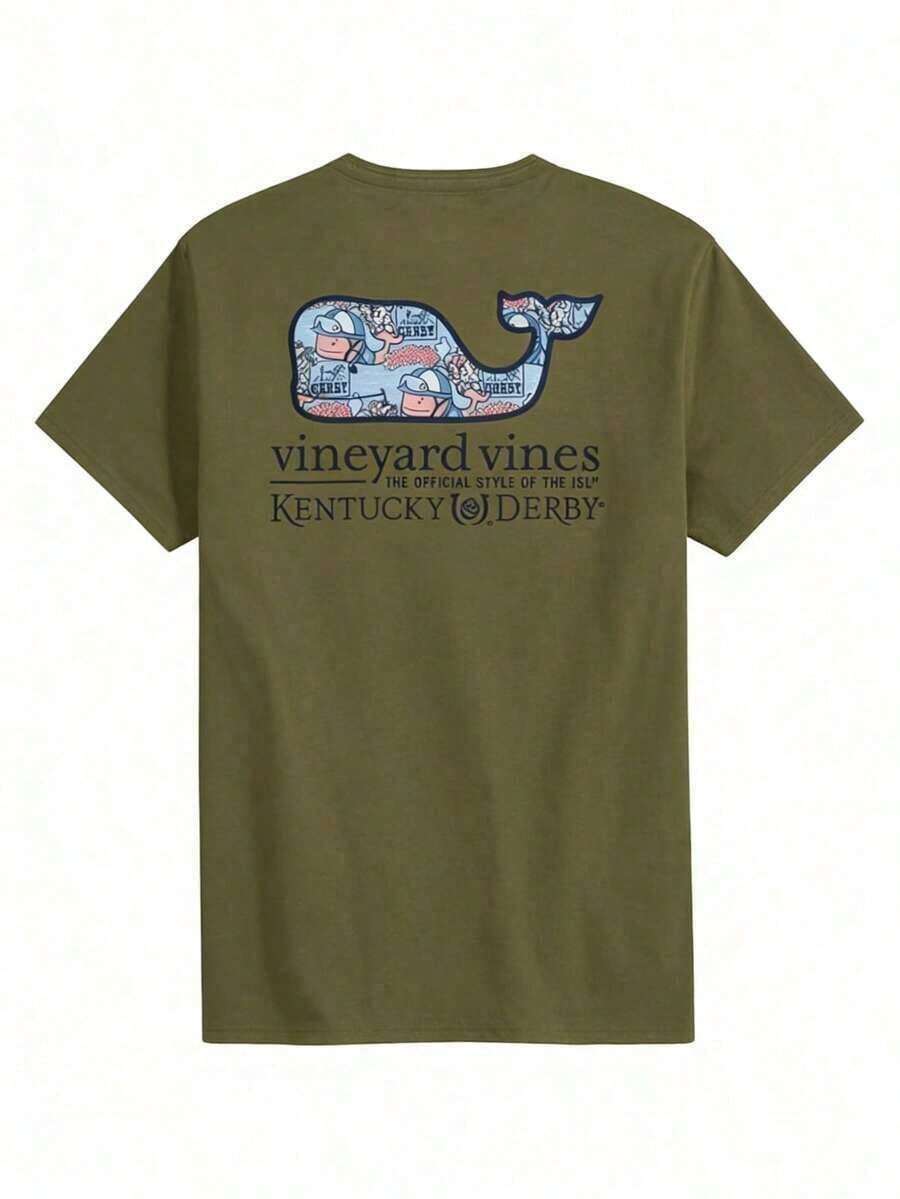 Vineyard Vines Men's Kentucky Derby Sticker Whale Fill Short-Sleeve Pocket Tee Pure Cotton T-Shirt-Fall/Winter Casual Vintage Style Unisex Relaxed Fit Long-Sleeve Crewneck Sweatshirt - 綠色 - 查看 1