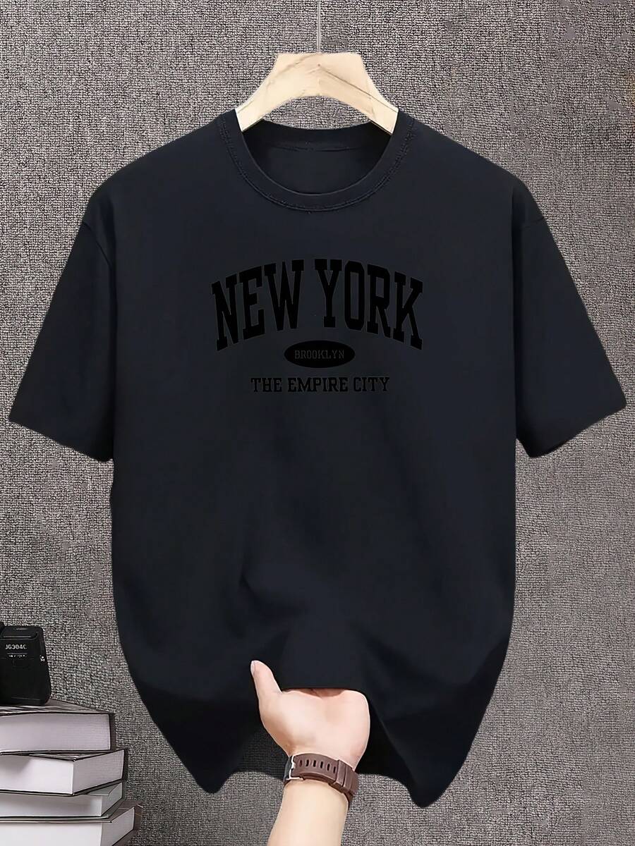 Camiseta de Nuevo Estilo para Uso Diario Casual, Camiseta Hip-Hop, Camiseta Transpirable con Textura Fina, Camiseta con Estampado Gráfico, Camiseta Ajustada, Ropa para Hombre en Tallas Grandes - Negro - Ver 1