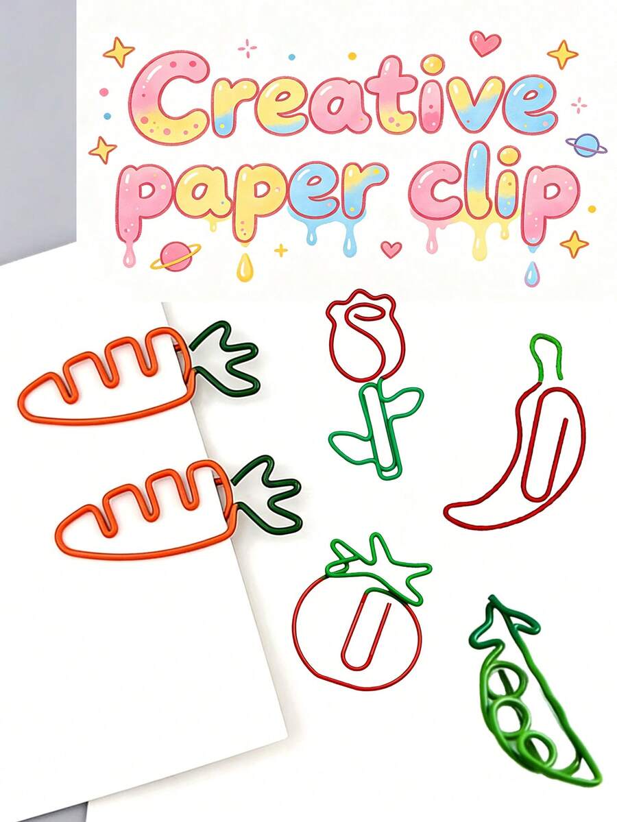 6pcs Dual-Color Creative Carrot Shaped Metal Paper Clips, Metal Coated, Student Supplies, Office Bill Storage, Test Paper Storage, Reusable Sturdy Record Clips, Back To School Supplies - Sets - View 1
