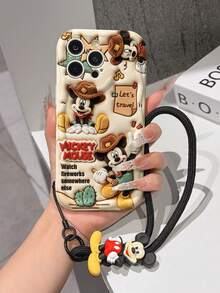 Disney Mickey Mouse Clubhouse Phone Case : 3D Fluffy Pattern Border Protector Phone Soft Phone Case With A Free Cute Mickey Bracelet Chain Lanyard, Mickey, Minnie, Goofy, Donald Duck, Daisy Duck, Pluto, For Apple 17 Promax 17 Pro 16 15 14 13 12 11 Pro Max XS Max X XR Soft Cover Summer Phone Case - 白色 - 查看 3